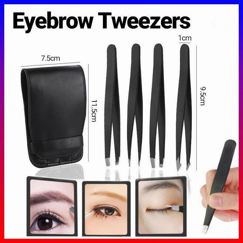 Professional Eyebrow Tweezers Set Plucker Puller Slanted Pointed Tip Manicure
