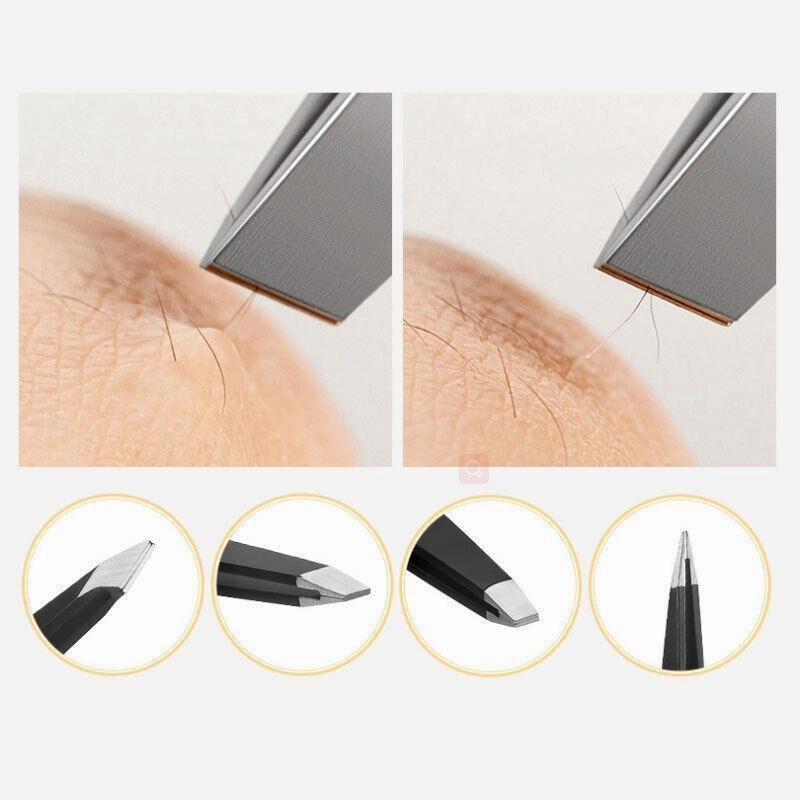 Professional Eyebrow Tweezers Set Plucker Puller Slanted Pointed Tip Manicure