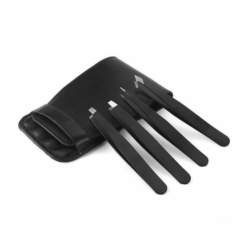 Professional Eyebrow Tweezers Set Plucker Puller Slanted Pointed Tip Manicure
