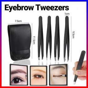 Professional Eyebrow Tweezers Set Plucker Puller Slanted Pointed Tip Manicure