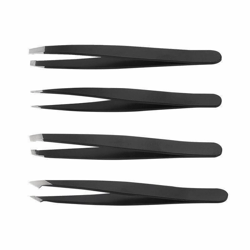 Professional Eyebrow Tweezers Set Plucker Puller Slanted Pointed Tip Manicure