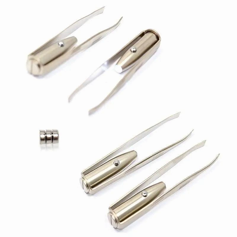 Professional Stainless Steel LED Hair Removal Lightweight Eyebrow Tweezers Makeup Tool With Battery