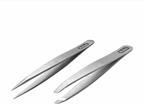 Professional Tweezers Set - Made In Italy - Pointed & Slanted Edge Tweezers For Eyebrows, Ingrown Hair, & Splinters - Nobelcrafts