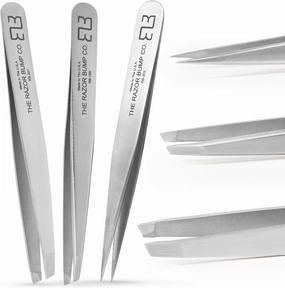 Razor Bump Co. Tweezer Set, Made in USA, 3-Piece Artisan Tweezers for Eyebrows and Ingrown Hair Removal – Pointed Tweezers and Slant Tweezers Handcrafted of Rustproof, Non-Irritating Stainless Steel