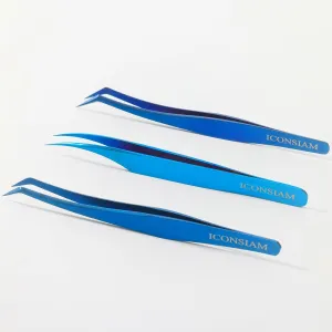 Russian Volume Tweezers Eyelash Extensions Neat Volume Lash Tweezers 3 Pcs L & C Shape High Precision Eyelash Tweezer For 0.03~0.25mm Lashes Mega Volume & Hybrid & Classic Lash (3 pcs Tweezers Set)