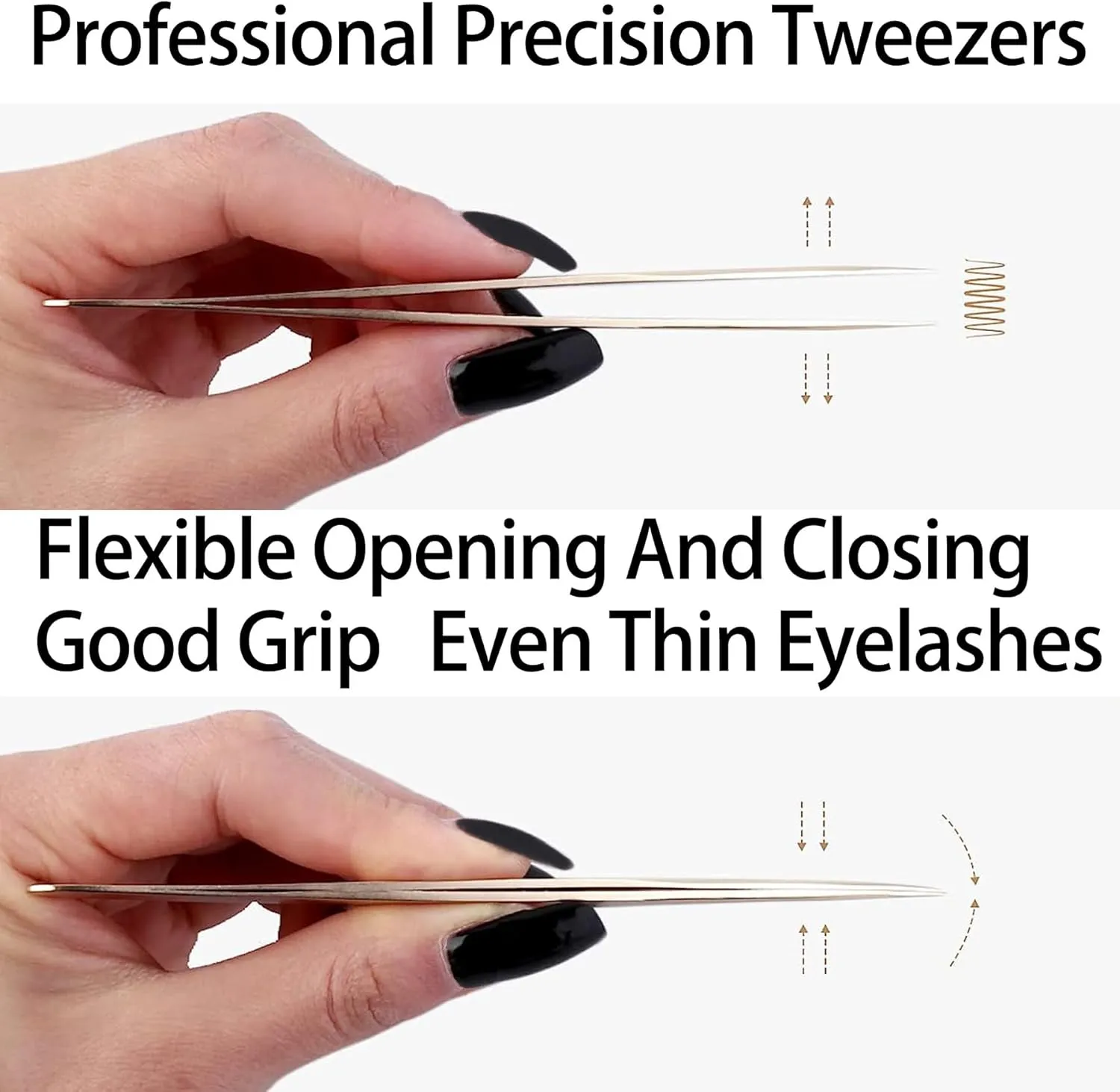 SEEDEW® Tweezers Box Set, 5 PCS Isolation Pointy Precision Professional Stainless Tweezers with a PU Storage Case, Organizer Kit for Eyelash Extension, Beginner Lash Tech, Crafts Repair(Black, Golden)