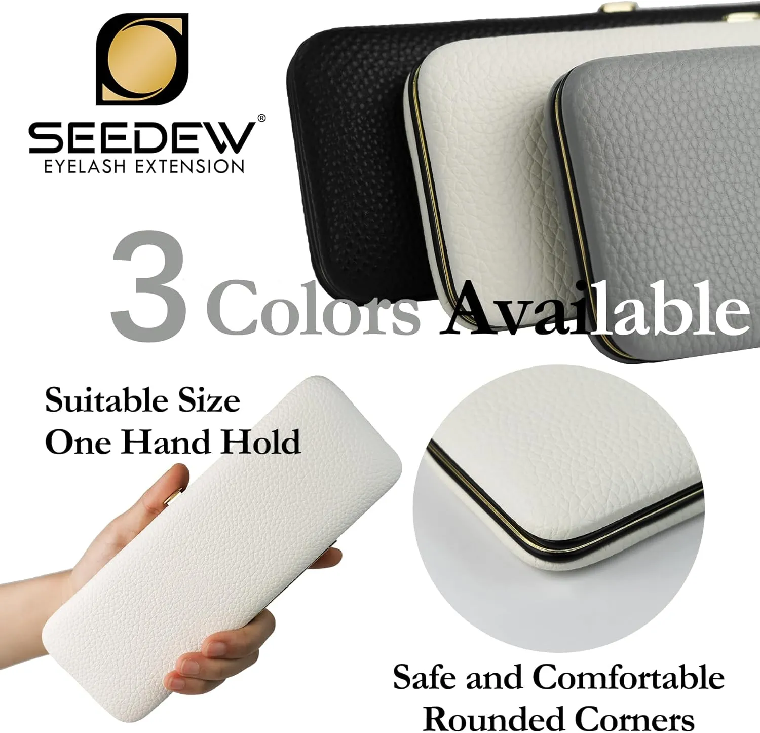 SEEDEW® Tweezers Box Set, 5 PCS Isolation Pointy Precision Professional Stainless Tweezers with a PU Storage Case, Organizer Kit for Eyelash Extension, Beginner Lash Tech, Crafts Repair(Black, Golden)
