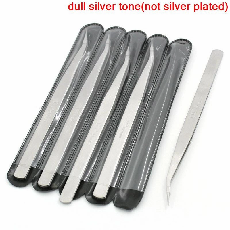 Sexy Sparkles One Bent Curved Pointed Tweezers Repair Tools Silver Tone inch Dpinch  Carved 155mm