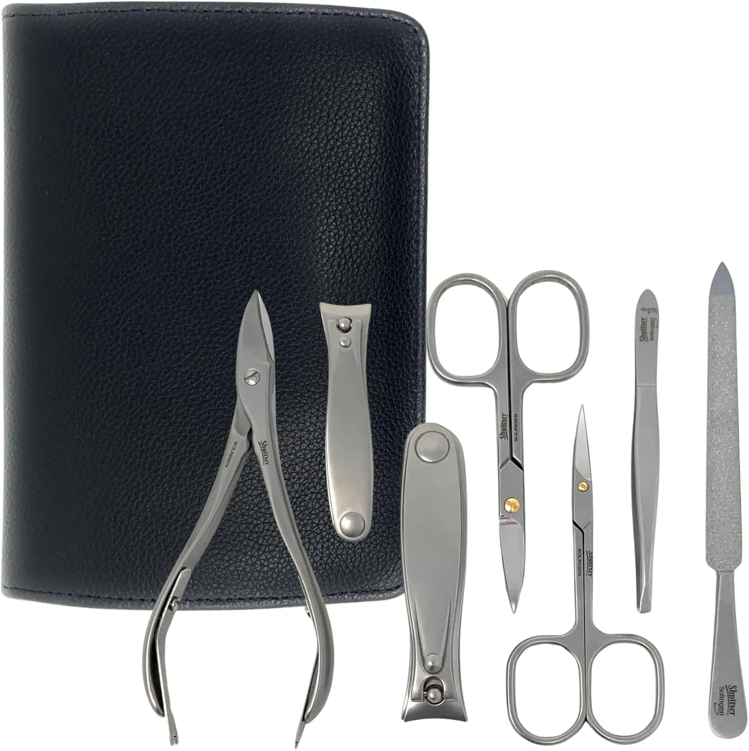 SHPITSER Professional 7pc TopInox Surgical Stainless Steel Tools Manicure Pedicure Set in Genuine Durable Leather Case Handmade in Solingen Germany for Nail and Cuticle Care