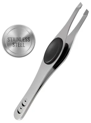 Slanted Professional Tweezers for Women Facial Hair - Precision Tweezers for Women and Men for Eyebrow Shaping, Ingrown Hairs, Grooming and Delicate Hair Removal - Sharp Tweezer has Silicone Grip