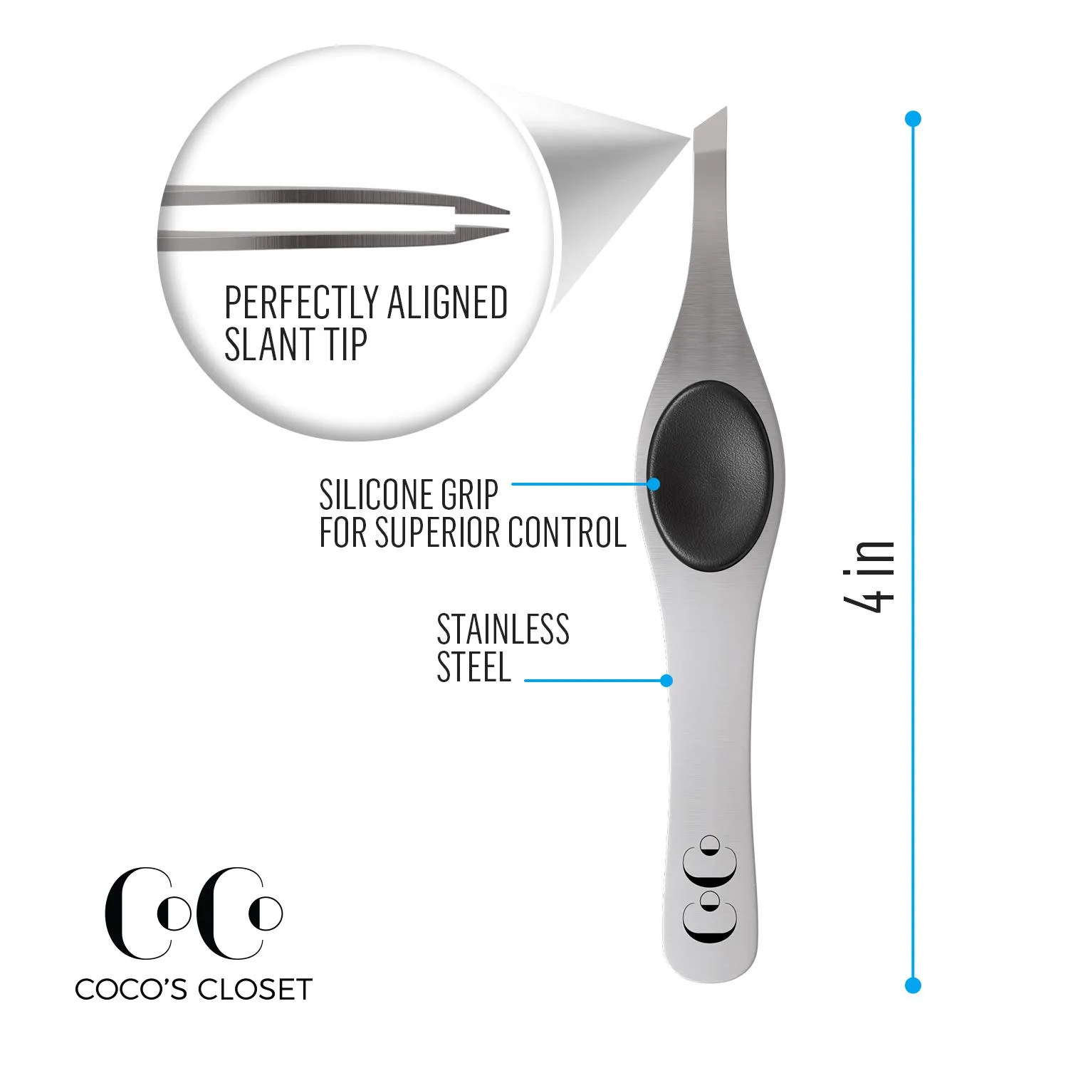 Slanted Professional Tweezers for Women Facial Hair - Precision Tweezers for Women and Men for Eyebrow Shaping, Ingrown Hairs, Grooming and Delicate Hair Removal - Sharp Tweezer has Silicone Grip
