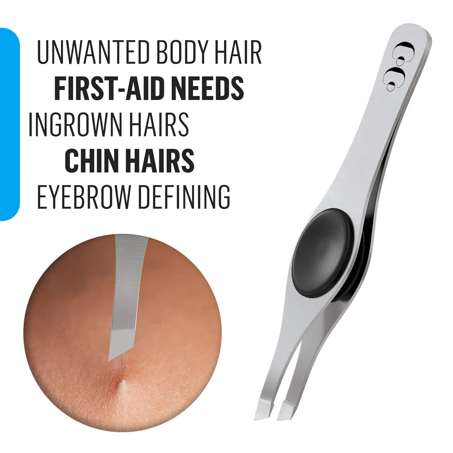 Slanted Professional Tweezers for Women Facial Hair - Precision Tweezers for Women and Men for Eyebrow Shaping, Ingrown Hairs, Grooming and Delicate Hair Removal - Sharp Tweezer has Silicone Grip