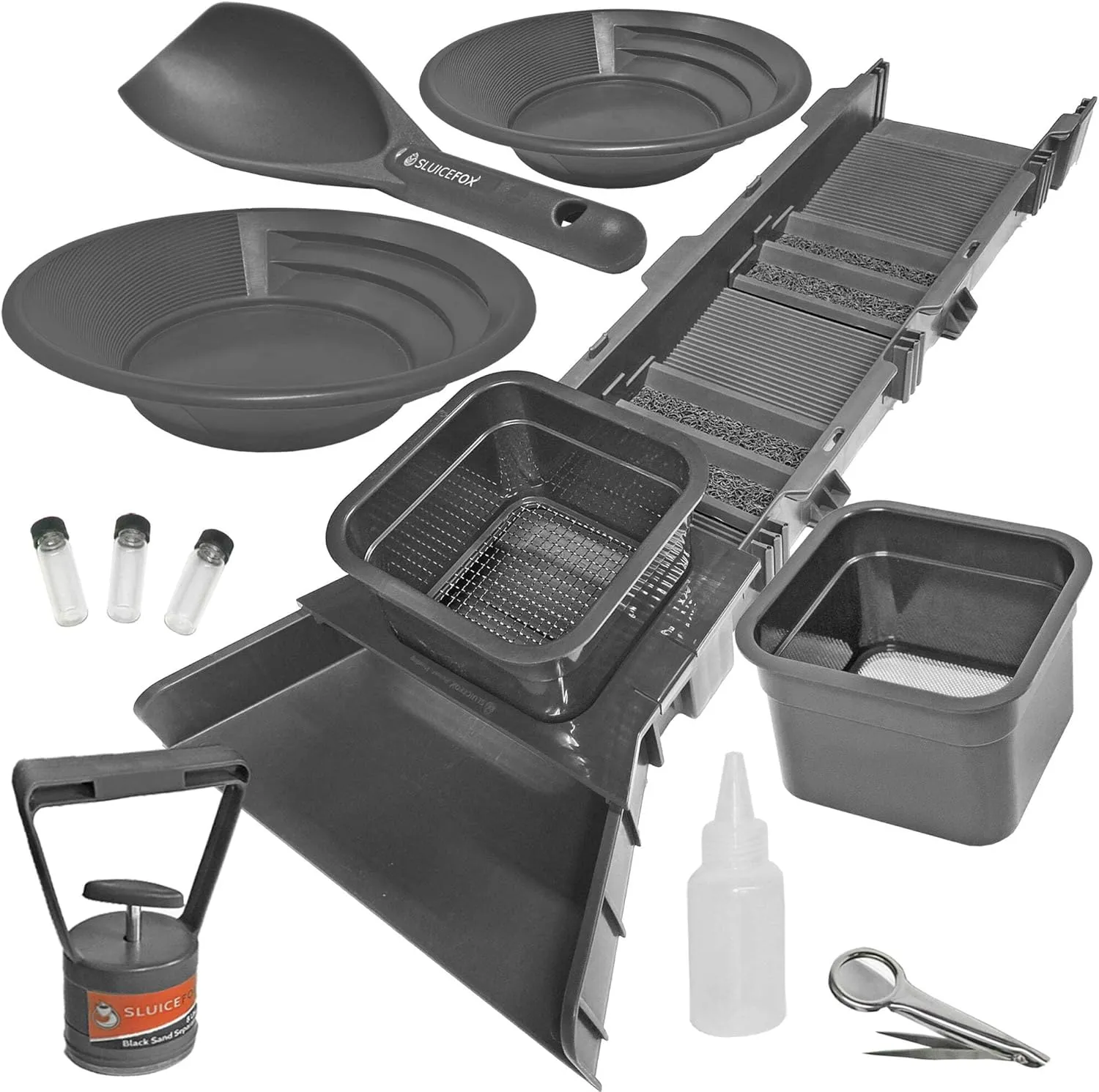 Sluice Box Compact Gold Panning Kit; Portable Sluice Box and 2 Classifier sifting Pans; classify While You Sluice with This Patented Prospecting Tool Set (Green Color)