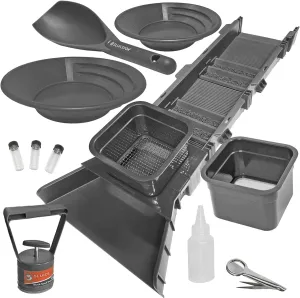 Sluice Box Compact Gold Panning Kit; Portable Sluice Box and 2 Classifier sifting Pans; classify While You Sluice with This Patented Prospecting Tool Set (Green Color)