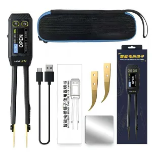 Smart LCR Meter Tweezer, Digital Tweezer Tester, Electronic Component Analyzer, Tester for SMD/Resistor/Capacitor/Inductance/Voltage/Frequency, Automatic Component Recognition (with Bag)