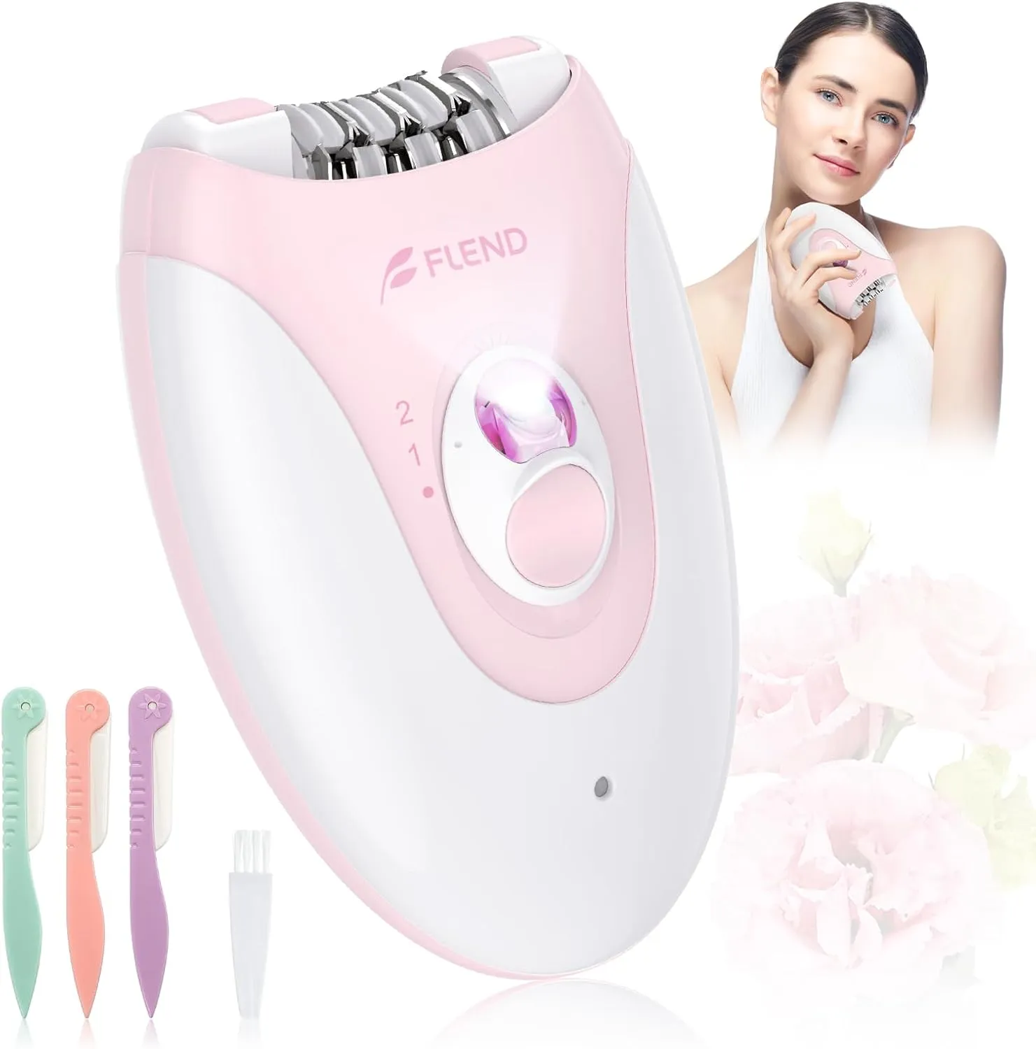 Smooth Glide Epilator for Women, 2 Speeds Facial Hair Removal Device with LED Light, 36 Tweezers & Massage Pad. Rechargeable Facial Hair Removal Epilator for Bikini, Arms, Legs, and Face