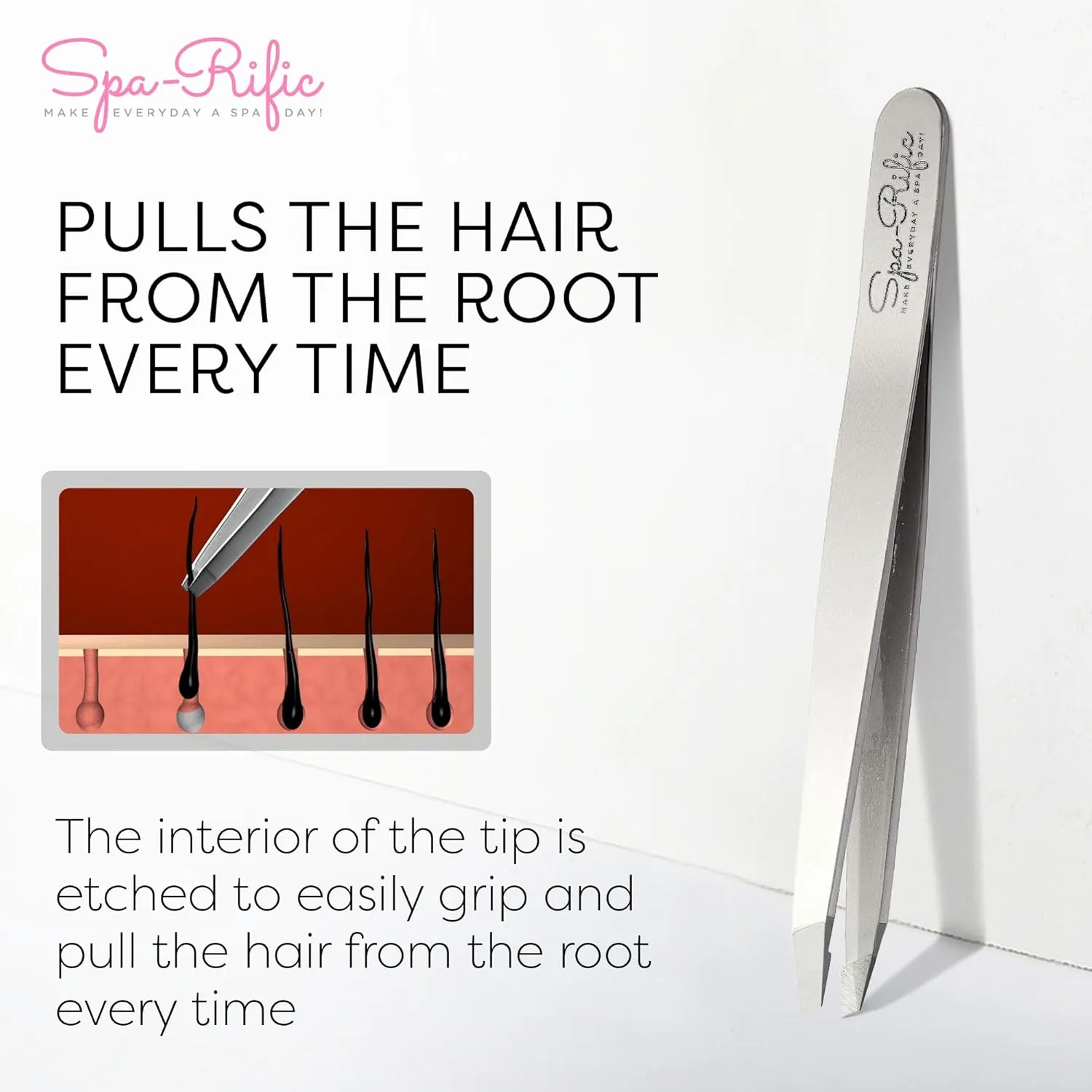 Spa-Rific Slant Tweezers - Handmade Precision Tool for Women & Men, 25 - Degree Angle for Shaping Eyebrows & Grooming Facial Countours, Eyebrow and Facial Hair Remover (Stainless Steel)