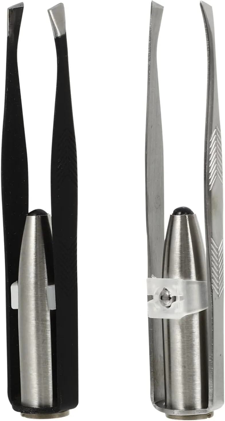 Stainless Steel Eyebrow Pliers with Built-in Led Light Tweezer Light Case Eyebrow Makeup Tool