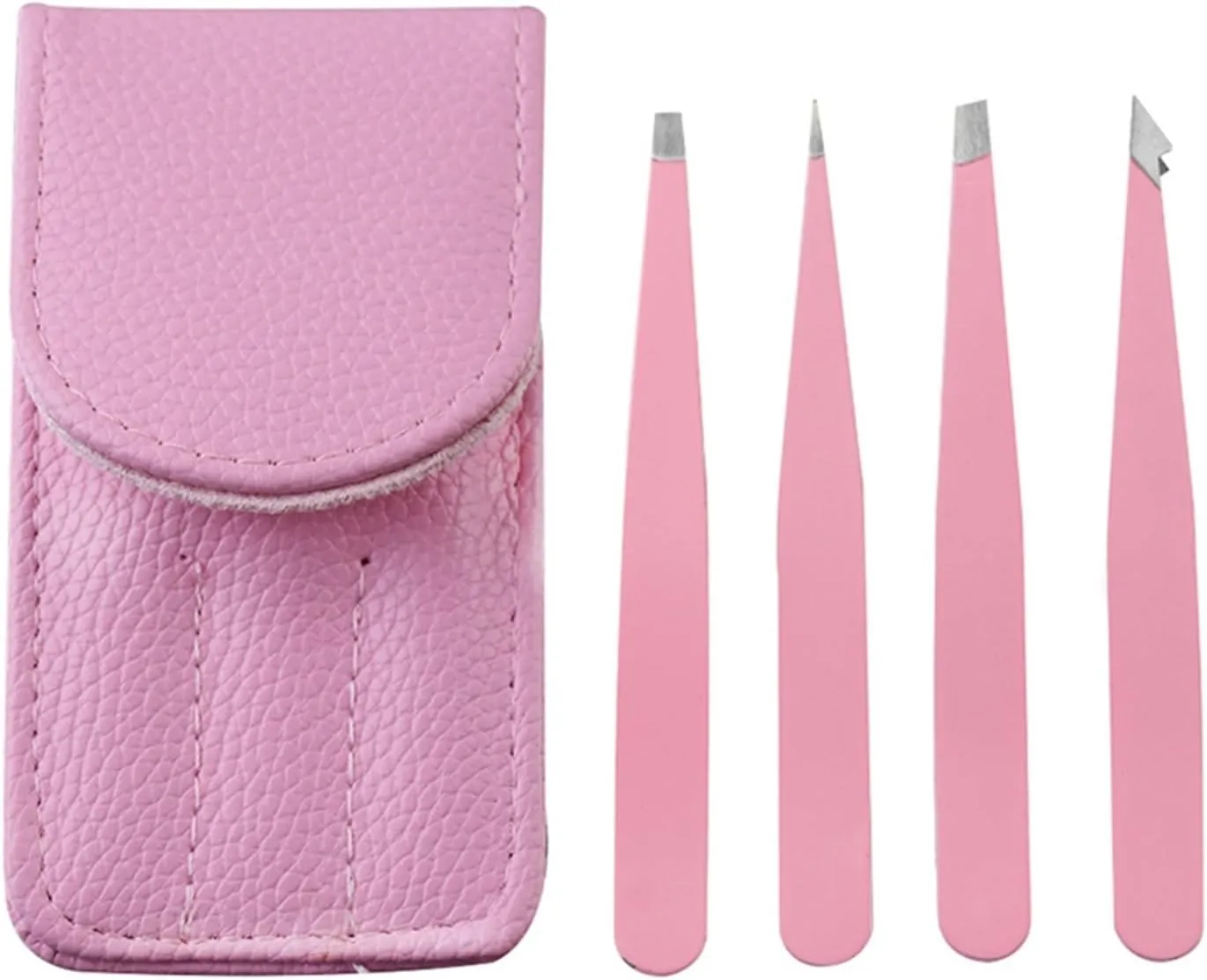 Stainless Steel Eyebrow Tweezers Point Tip/Slant Tip/Flat Tip Makeup Tool Kits with Bag (Color : Pink, Size : 1SIZE) (Rose Gold 1SIZE)