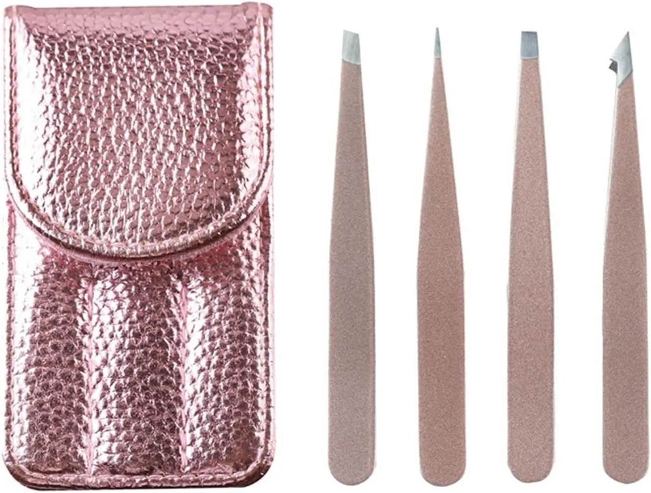 Stainless Steel Eyebrow Tweezers Point Tip/Slant Tip/Flat Tip Makeup Tool Kits with Bag (Color : Pink, Size : 1SIZE) (Rose Gold 1SIZE)