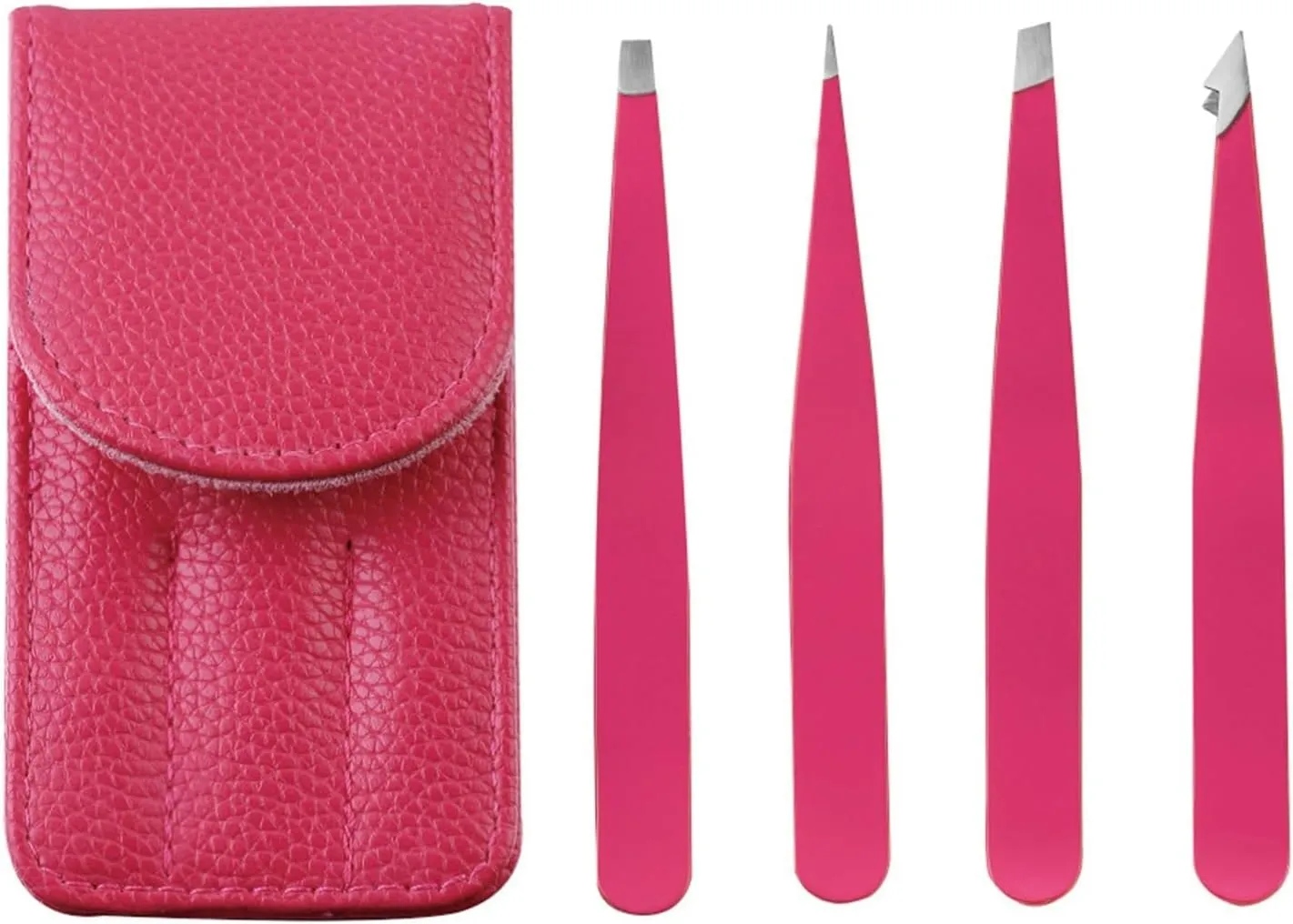 Stainless Steel Eyebrow Tweezers Point Tip/Slant Tip/Flat Tip Makeup Tool Kits with Bag (Color : Pink, Size : 1SIZE) (Rose Gold 1SIZE)