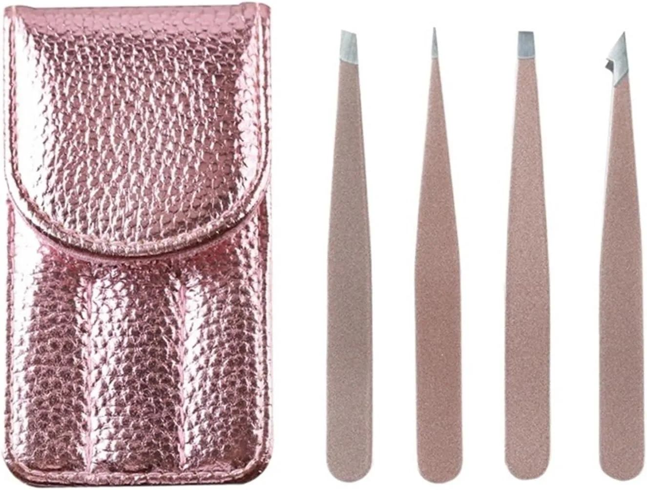 Stainless Steel Eyebrow Tweezers Point Tip/Slant Tip/Flat Tip Makeup Tool Kits with Bag (Color : Pink, Size : 1SIZE) (Rose Gold 1SIZE)