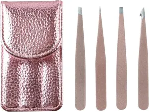 Stainless Steel Eyebrow Tweezers Point Tip/Slant Tip/Flat Tip Makeup Tool Kits with Bag (Color : Pink, Size : 1SIZE) (Rose Gold 1SIZE)