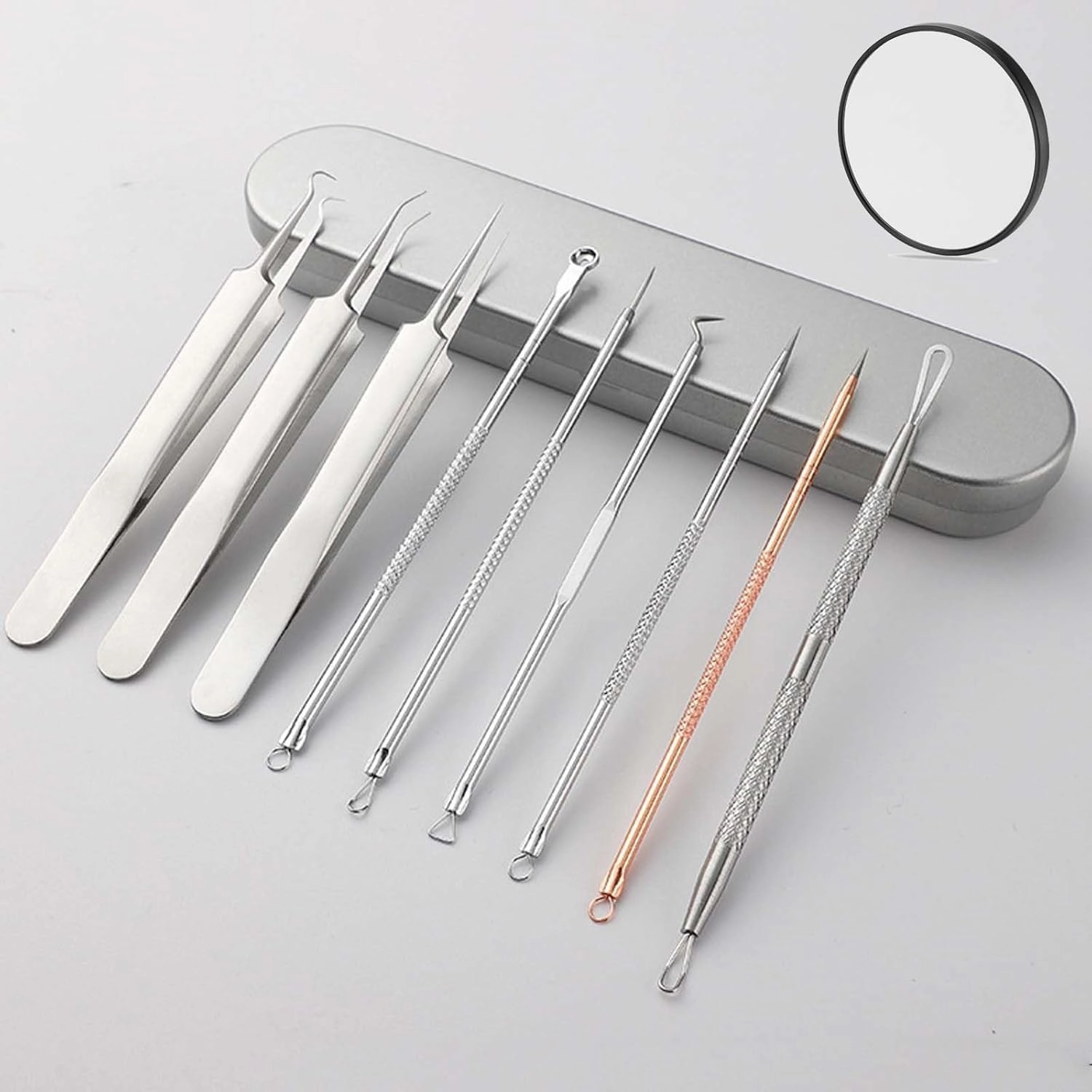 Stainless Steel Blackhead Remover Kit - Black Head Remover for Facial And Nose -Pimple Popper Tool Kit for Quick And Easy Removal Of Pimples, Blackheads, Zit Removing, Forehead (9pcs Magnifying glass)