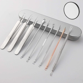 Stainless Steel Blackhead Remover Kit - Black Head Remover for Facial And Nose -Pimple Popper Tool Kit for Quick And Easy Removal Of Pimples, Blackheads, Zit Removing, Forehead (9pcs Magnifying glass)