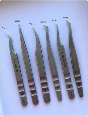 Stainless Steel Eyelash Tweezers, Volume Lash Extensions Set Tool, Curved & Straight Tweezers (41/1)