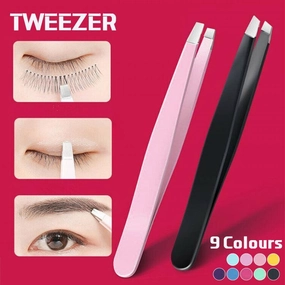 Stainless Steel Hair Eyebrow Tweezers Plucker Puller Beauty Slanted Nail Tip