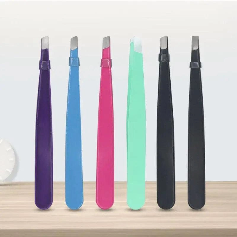 Stainless Steel Hair Eyebrow Tweezers Plucker Puller Beauty Slanted Nail Tip