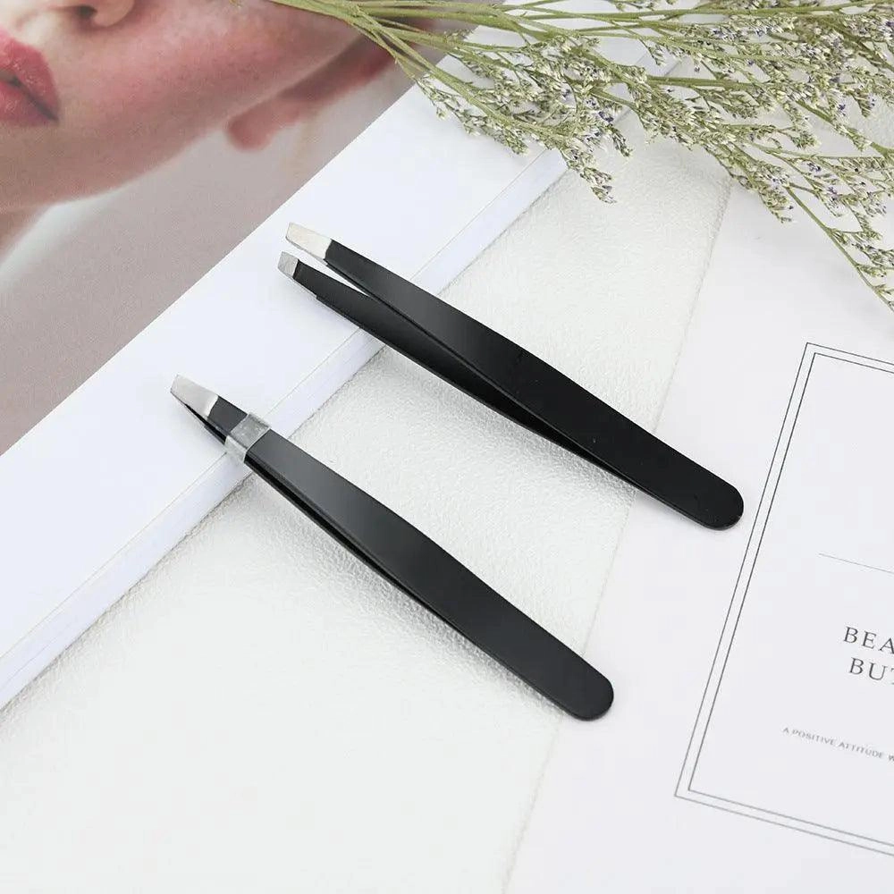Stainless Steel Hair Eyebrow Tweezers Plucker Puller Beauty Slanted Nail Tip