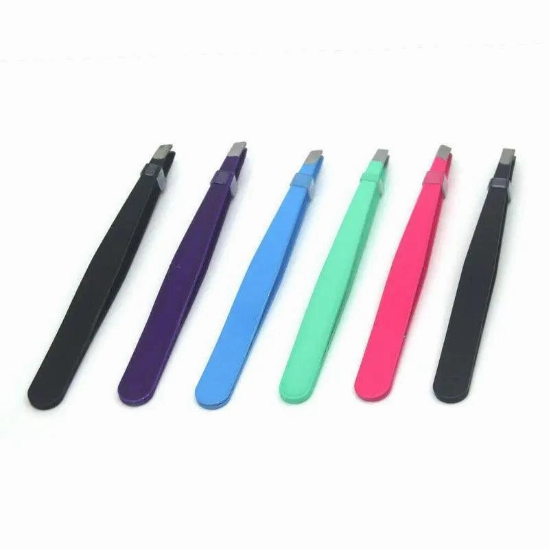 Stainless Steel Hair Eyebrow Tweezers Plucker Puller Beauty Slanted Nail Tip