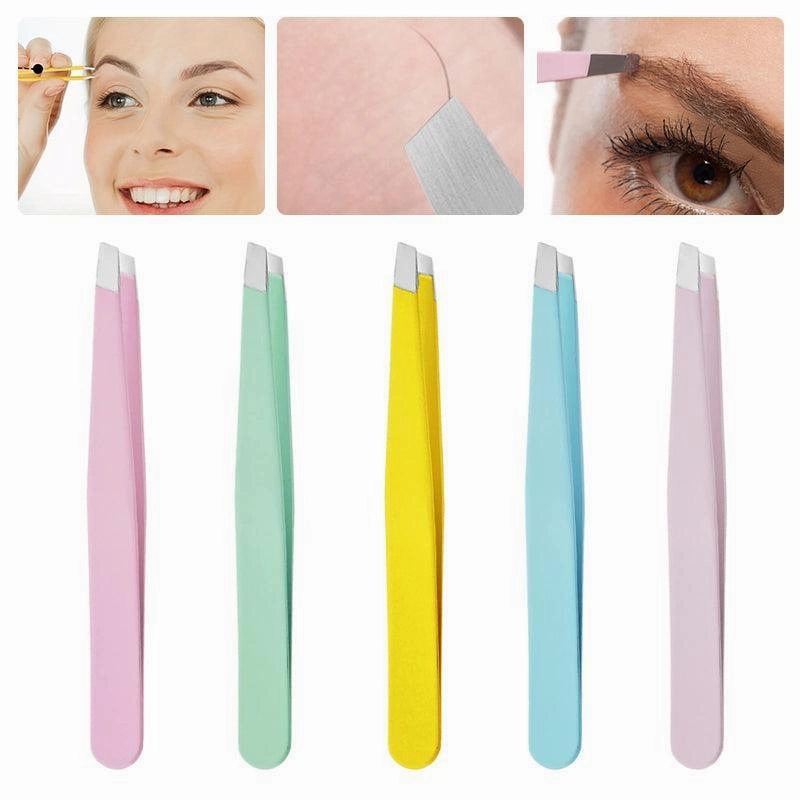 Stainless Steel Hair Eyebrow Tweezers Plucker Puller Beauty Slanted Nail Tip