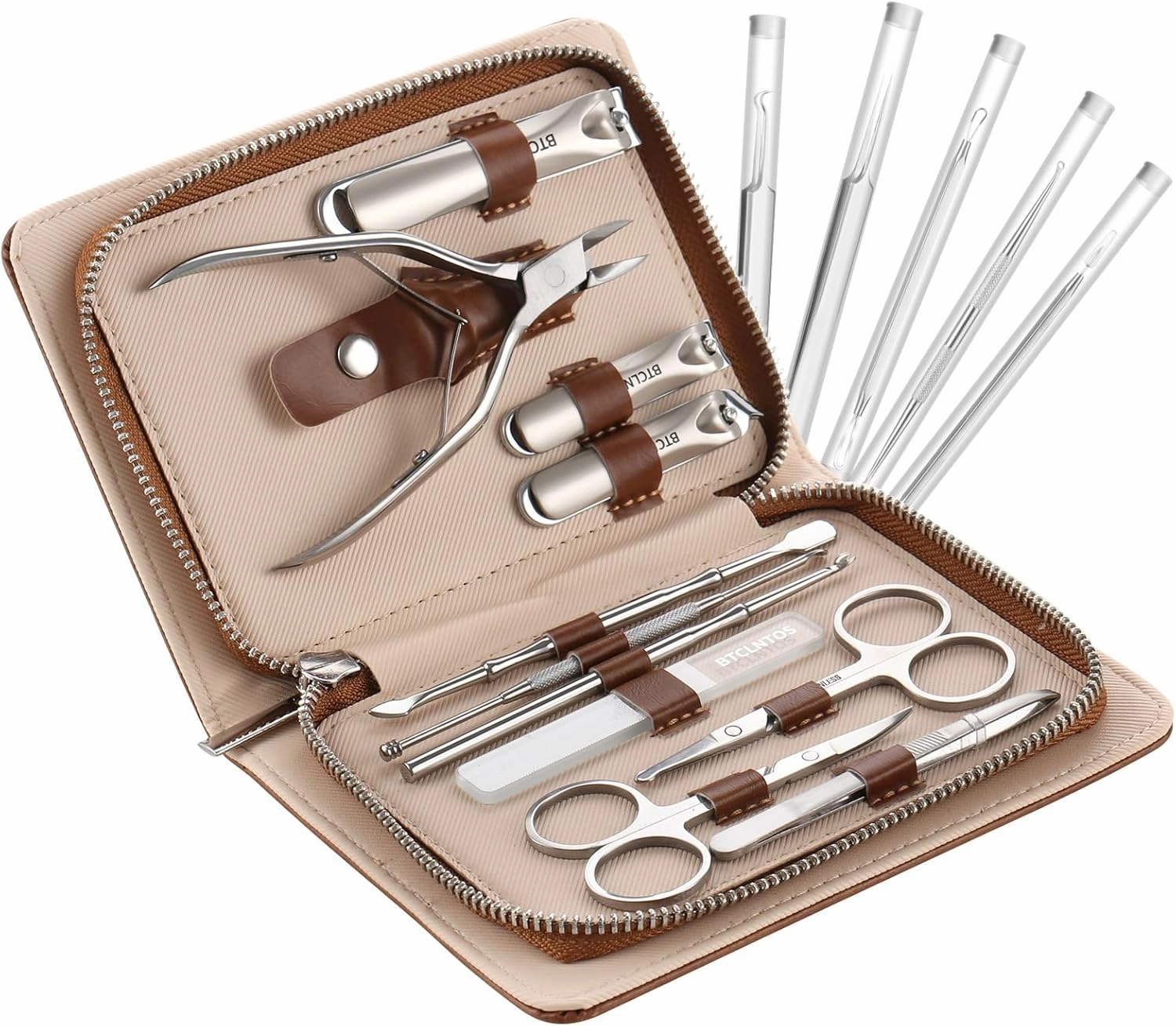 Stainless Steel Nail Clippers Toenail ingrown Clipper Set 16 in 1 Pedicure Personal Care Tool Thick toenail Nail File Acne Needle Blackhead Remover Acne Eyebrow Clipping Foot Skin