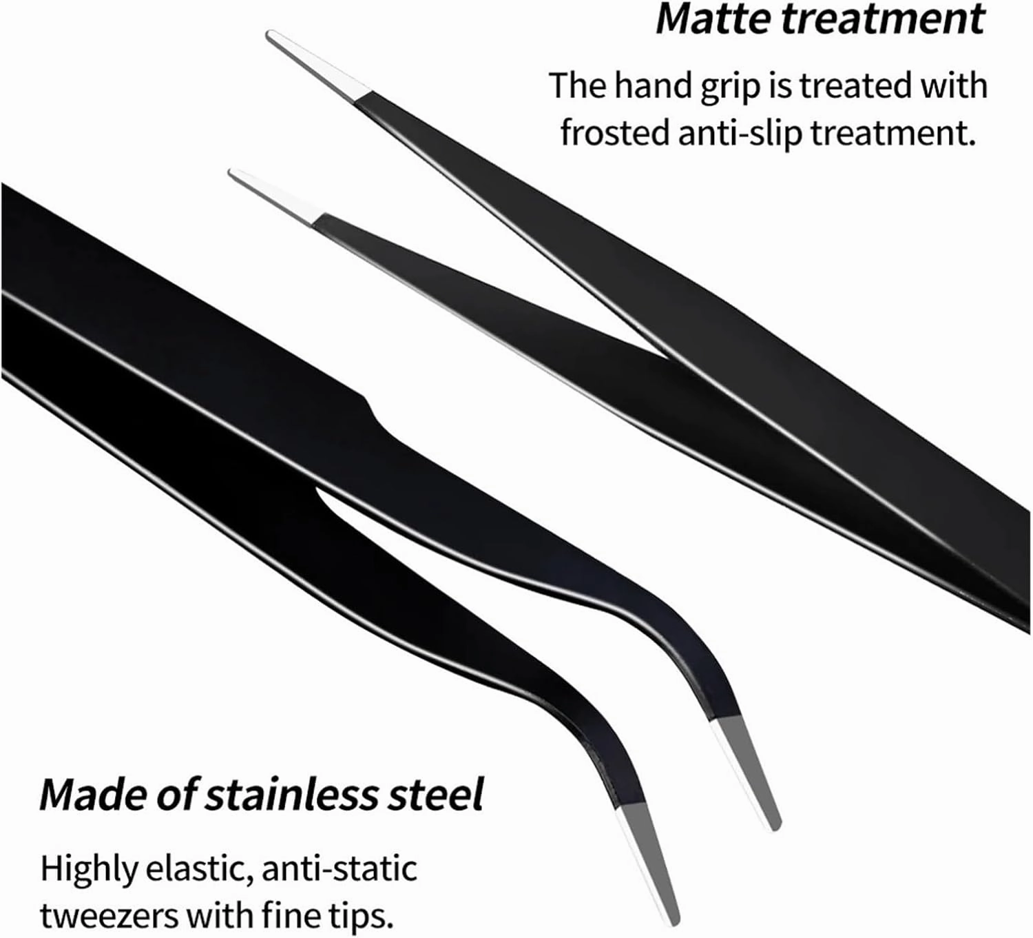 Stainless Steel Straight &Curved Anti-static Curved Strip Lashes Extension Tweezer Eyelash Makeup Nail Art Tools(TR025-05(2pcs))