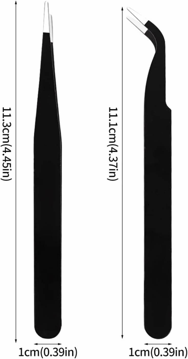 Stainless Steel Straight &Curved Anti-static Curved Strip Lashes Extension Tweezer Eyelash Makeup Nail Art Tools(TR025-05(2pcs))