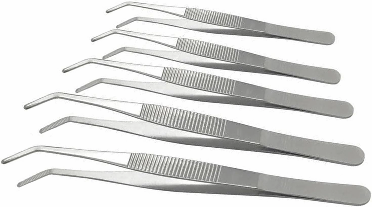 Stainless Steel Tweezers, 140mm 430 Multi Purpose Curved Tweezer, for Facial Ingrown Hairs Splinter Remover, Plants, Daily Beauty Tool with Bent Tip, 5pcs