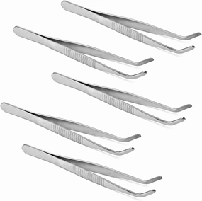 Stainless Steel Tweezers Long Handle Straight Tweezer Handmade Multipurpose Repairing Kit For Eyebrow Hair Remover Ingrown Hairs Remover with Bent Tip 12.5cm 5pcs