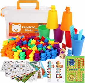 SUNHE YHK Rainbow Counting Bears with Matching Sorting Cups, Number Color Recognition STEM Educational Toddler Preschool Math Manipulatives Toy Set