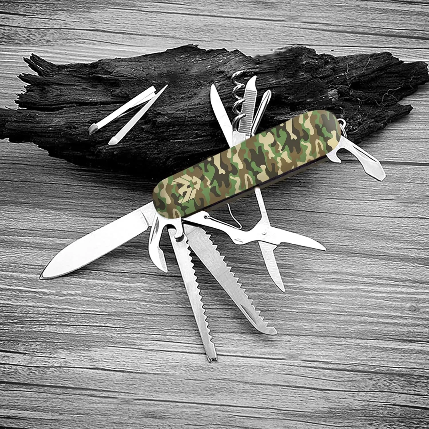 Swiss Eagle 30-in-1 Classic Swiss Pocket Knife, Premium Multi Tool Pocket Knife, Navaja Suiza with Large Blade, Scissor, Screwdriver, Magnifying Glass, Tweezer for Father Day Gifts - Miltary Green