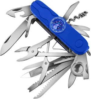 Swiss Eagle 30-in-1 Classic Swiss Pocket Knife with Compass, Premium Multi Tool Pocket Knife with Large Blade, Scissor, Screwdriver, Plier, Magnifying Glass, Tweezer, Father's Day Gifts for Dad - Blue