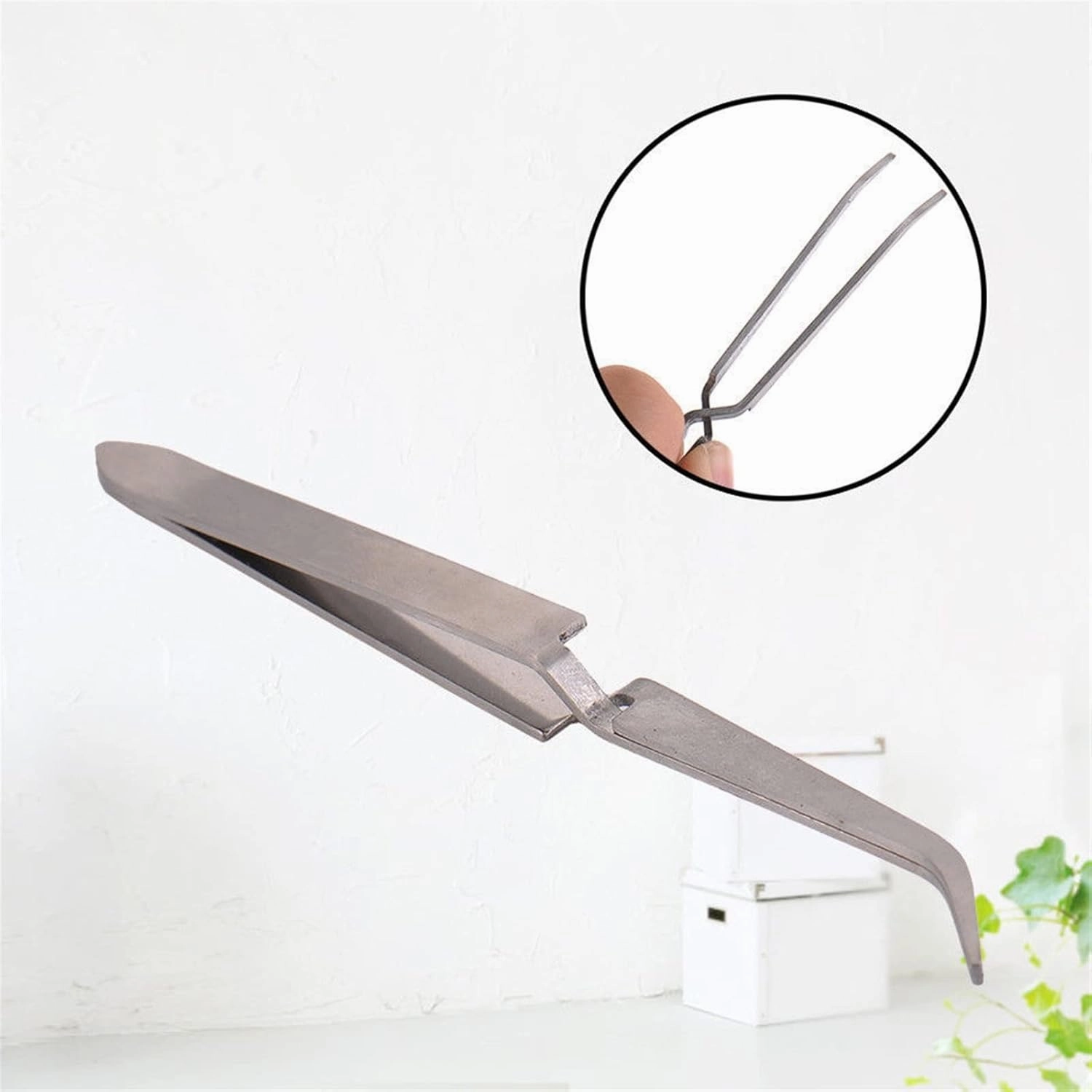 TEMKIN Tweezers Cross Lock Stainless Steel Reverse Action Curved Straight Tweezer Acrylic Nail Shaping Tweezers Maintenance Hand Tools (Color : Silver01) Tweezers (Color : Silver02)
