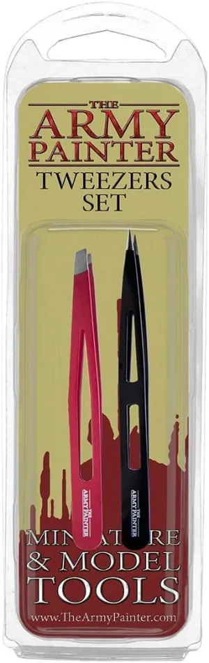 The Army Painter 2-Piece Precision Tweezers, Set of Slant & Pointy Tweezers, Craft Tweezers Precision Fine Point for Assembling Miniatures, Small Crafting Tweezers: 95mm Flat Tip & 103mm Pointy Tip