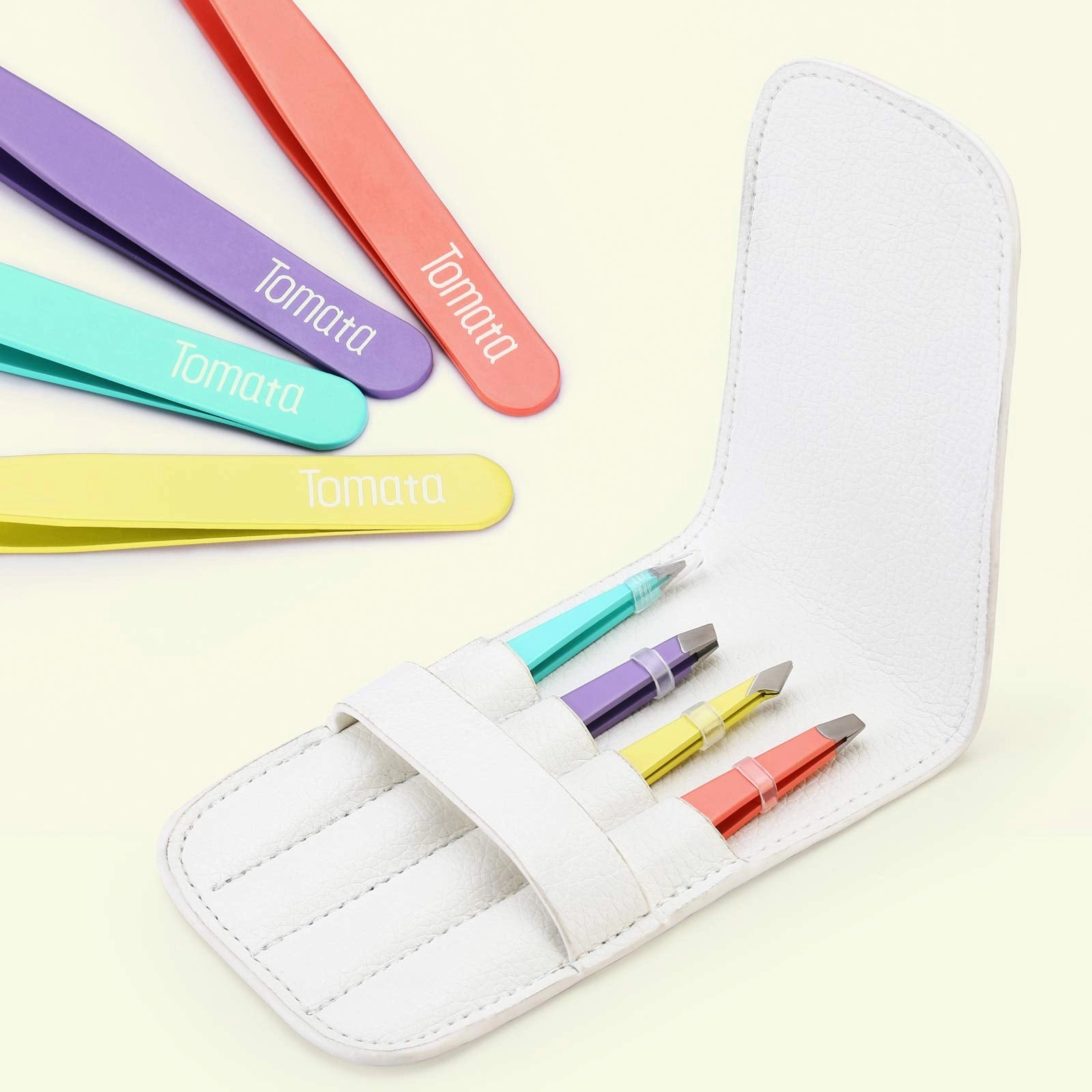 Tomata Tweezers for Eyebrows, Slant Tip and Pointed Eyebrow Tweezer Set Great Precision for Eyebrows Facial Hair, Ingrown Hair, Splinter, Blackhead and Tick Remover (4-piece) (Multi-color)