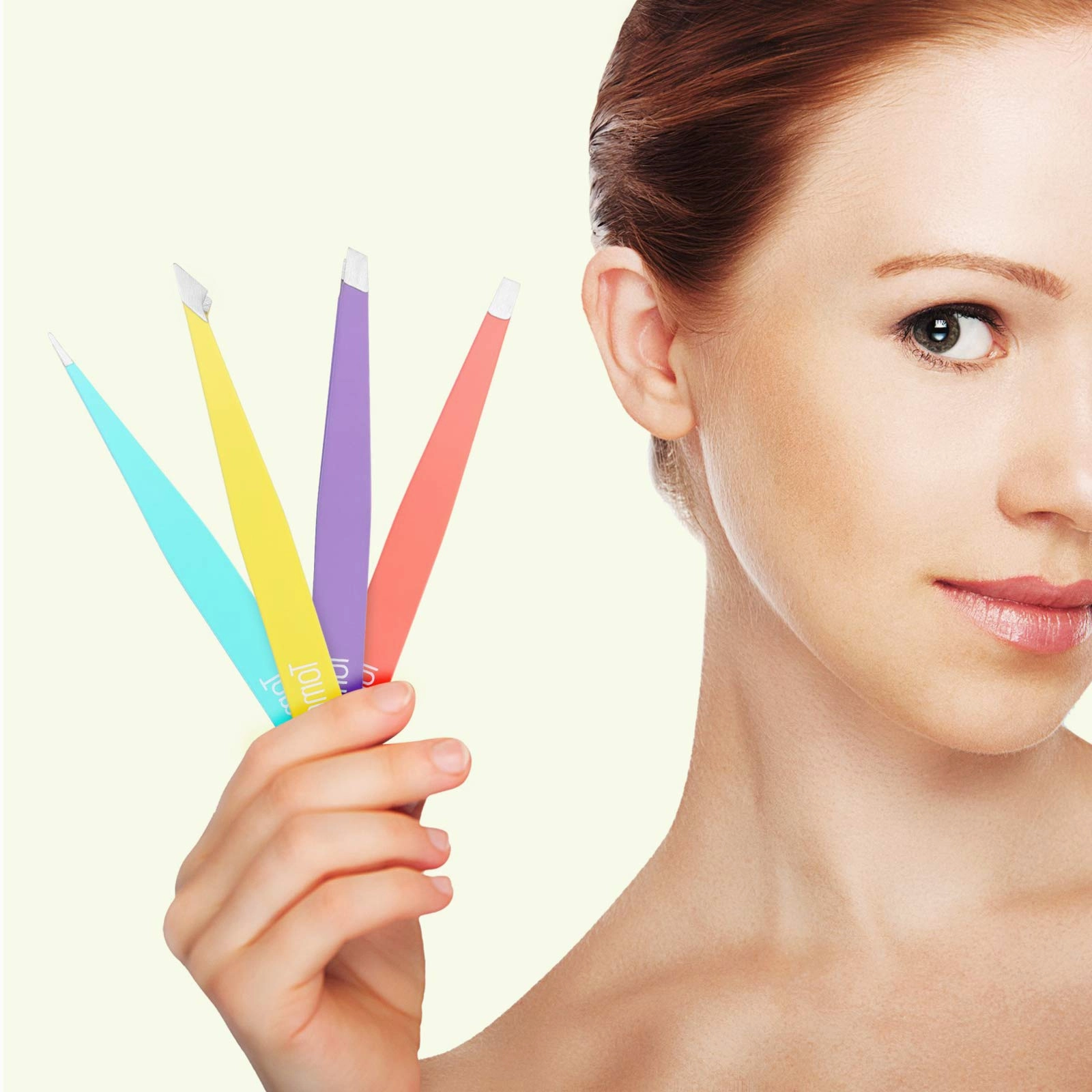 Tomata Tweezers for Eyebrows, Slant Tip and Pointed Eyebrow Tweezer Set Great Precision for Eyebrows Facial Hair, Ingrown Hair, Splinter, Blackhead and Tick Remover (4-piece) (Multi-color)