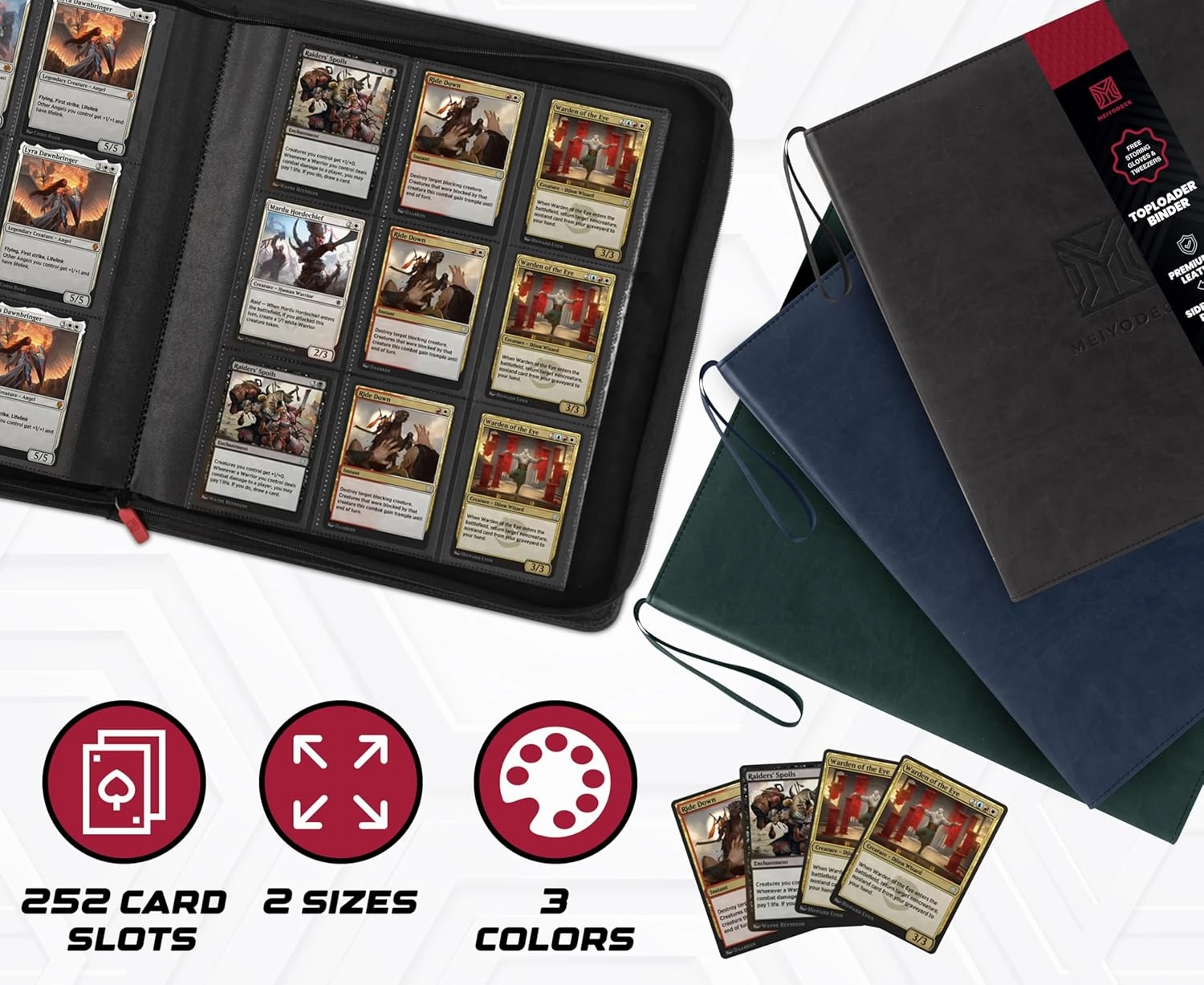 Top Loader Binder | Holds 252 Toploaders | 9-Pocket | Ringless Double-Sided Pockets | Includes Collectors Tweezers & Gloves | Premium Toploader Binder | Ideal for TCG, Sports, and Trading Cards