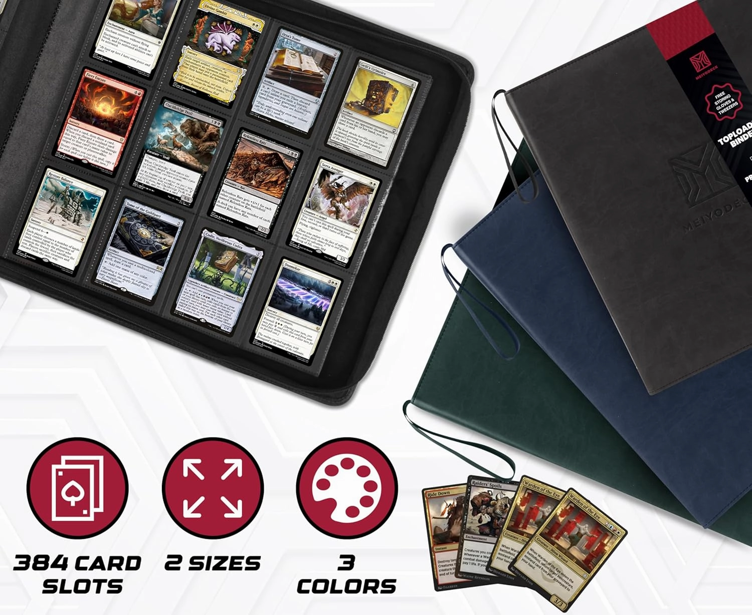 Top Loader Binder | Holds 384 Toploaders | 12-Pocket | Ringless Double-Sided Pockets | Includes Collectors Tweezers & Gloves | Premium Toploader Binder | Ideal for TCG, Sports, and Trading Cards