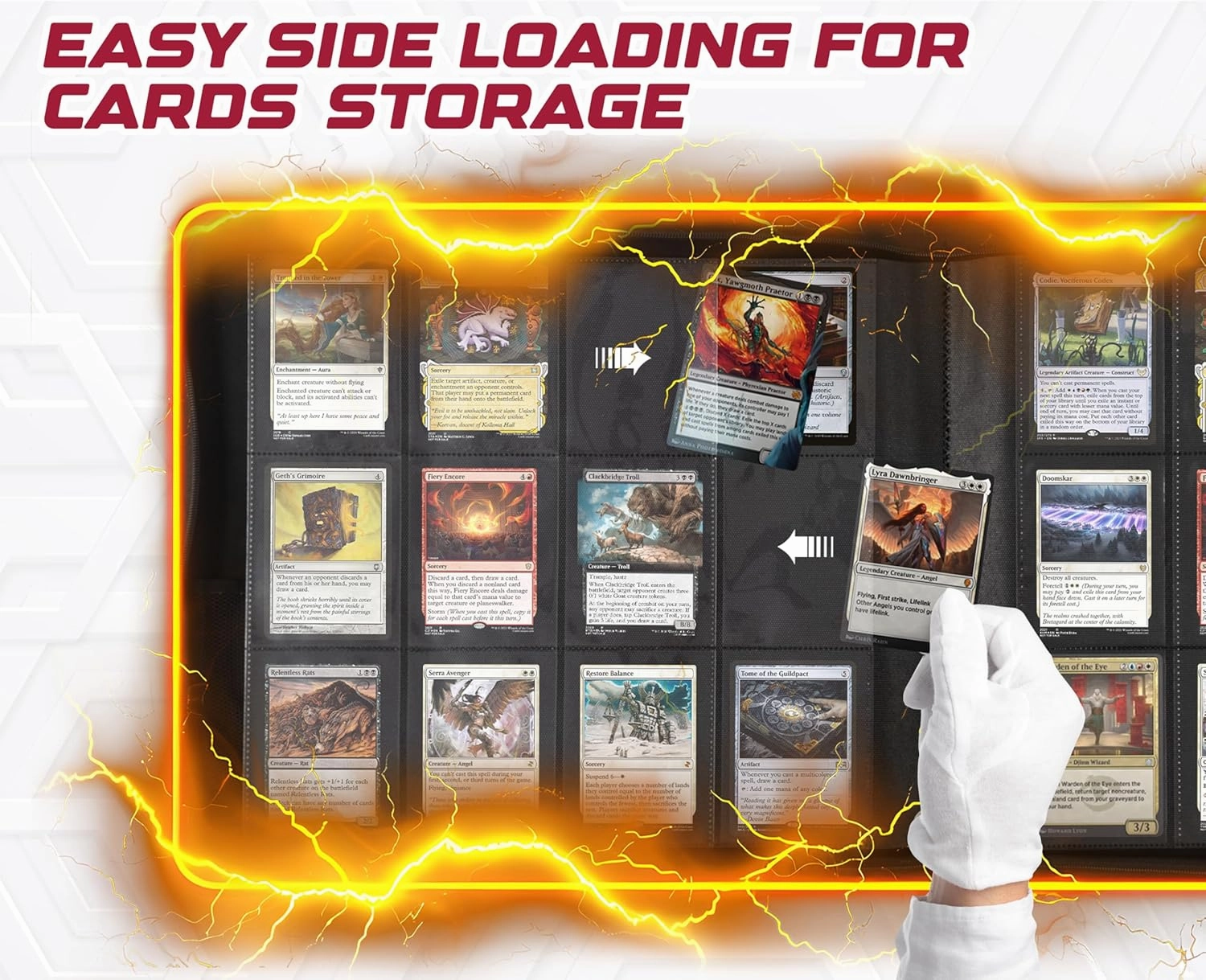 Top Loader Binder | Holds 384 Toploaders | 12-Pocket | Ringless Double-Sided Pockets | Includes Collectors Tweezers & Gloves | Premium Toploader Binder | Ideal for TCG, Sports, and Trading Cards